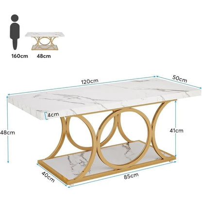 47.24" Modern Coffee Table: 2-Tier Faux Marble & Wood Table