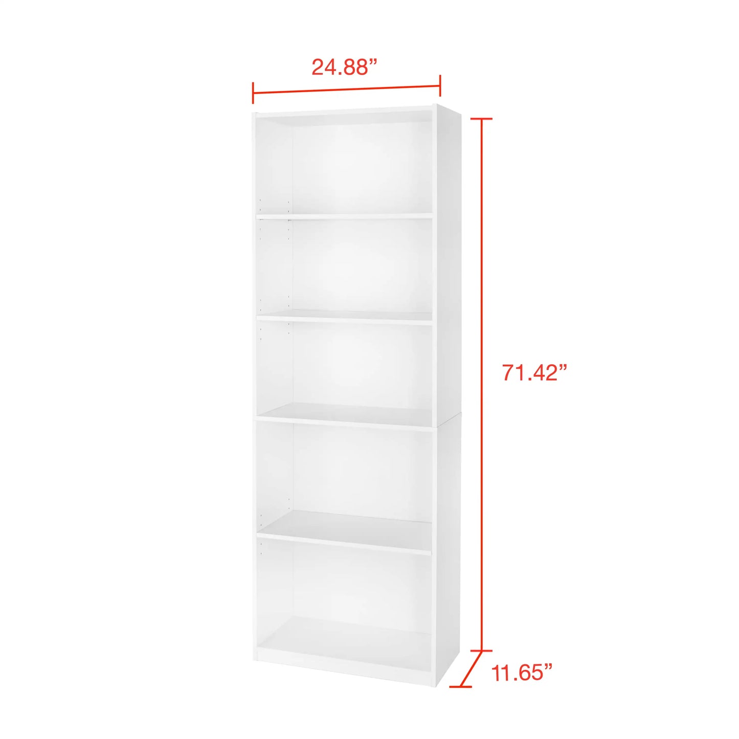 5-Shelf Bookcase with Adjustable Shelves, Solid Wood Display Bookshelf