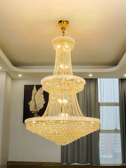 Luxury Living Room Crystal Chandelier Staircase European Large Chrome Villa High Ceiling Lighting