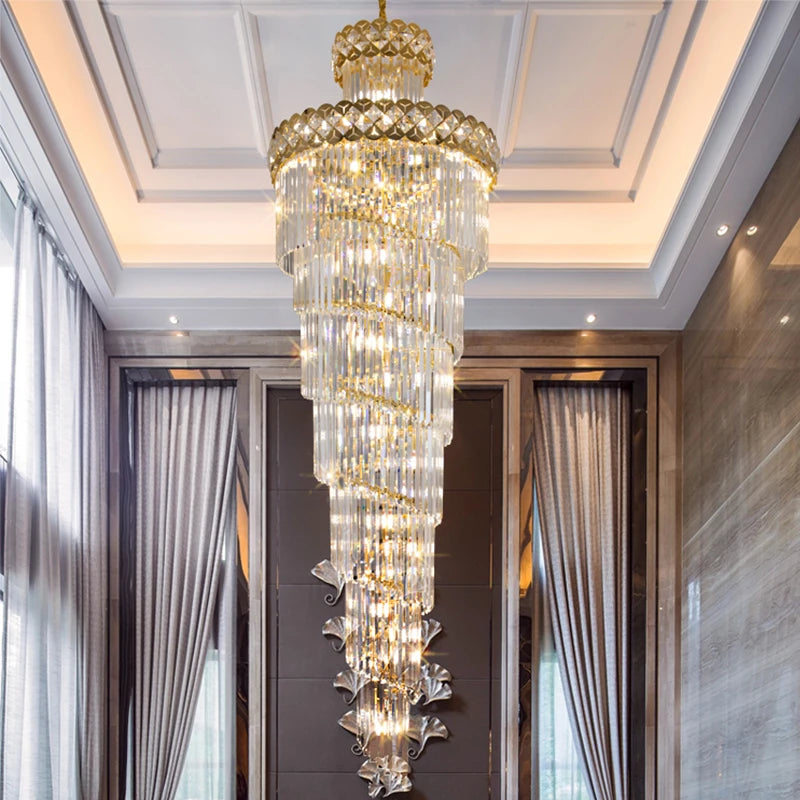 Crystal Chandelier Duplex Building Chandelier Villa High Spiral Staircase Hotel Lobby Hall Luxury Engineering  Pendant Lamps