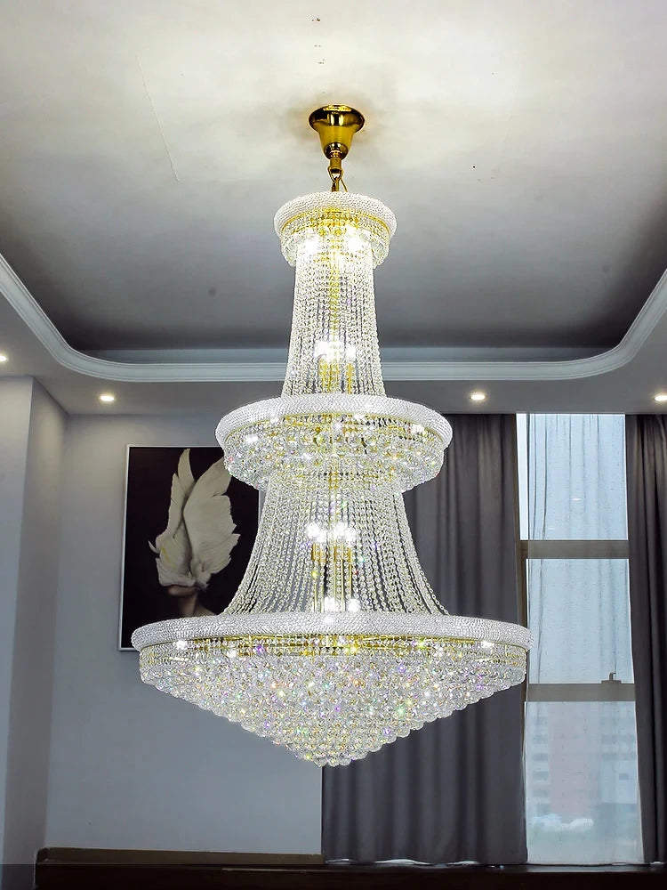 Luxury Living Room Crystal Chandelier Staircase European Large Chrome Villa High Ceiling Lighting