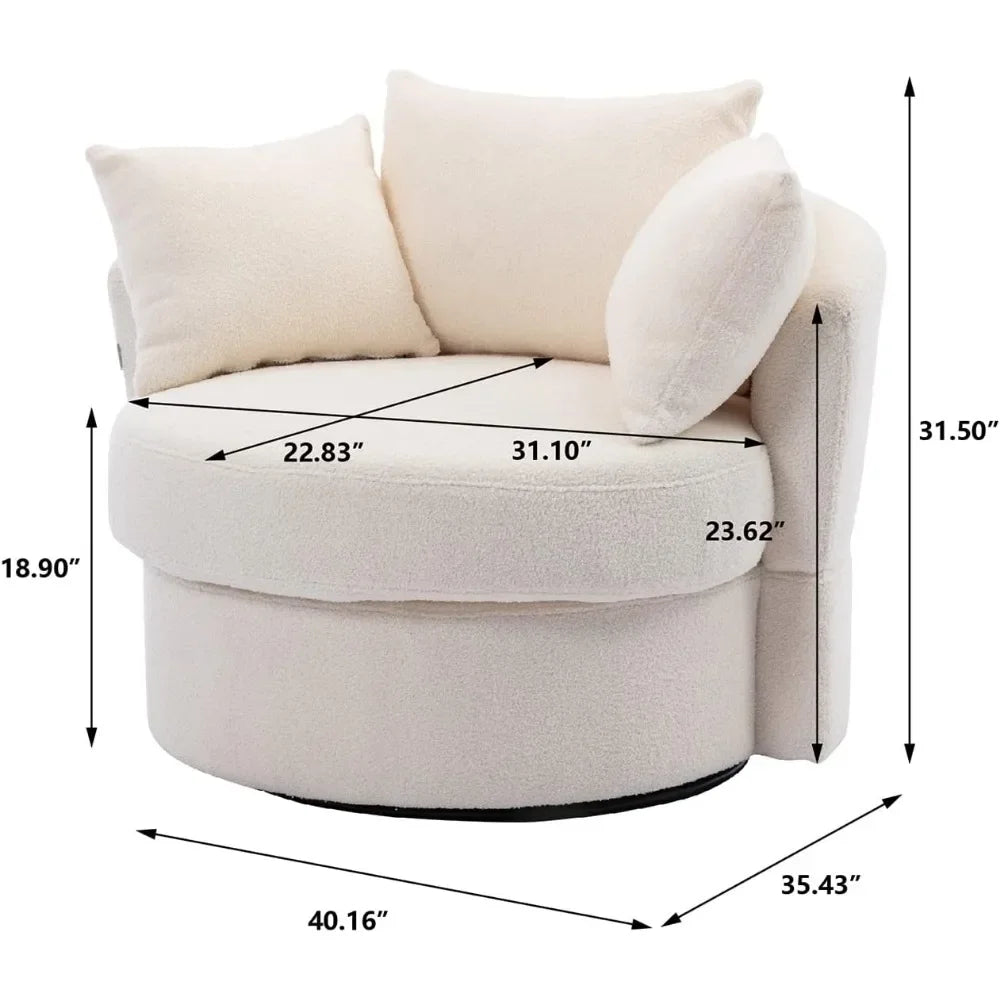 Swivel Barrel Chair Modern Round Oversized Barrel Chairs, Sofa Lounge Accent Chair, Akili 360°Swivel Chair with 3 Pillow