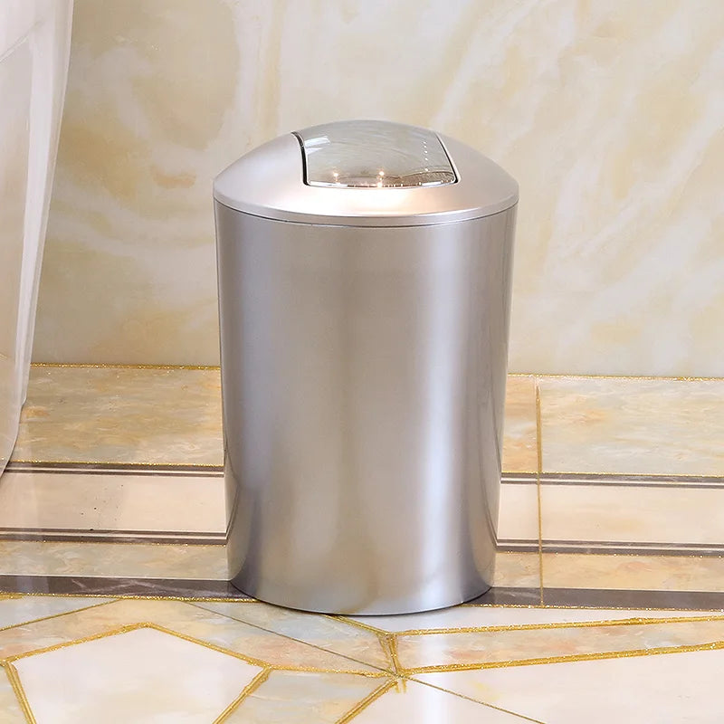 Golden European Style Luxury Rocking Lid Plastic Trash Can for Kitchen Bathroom Toilet