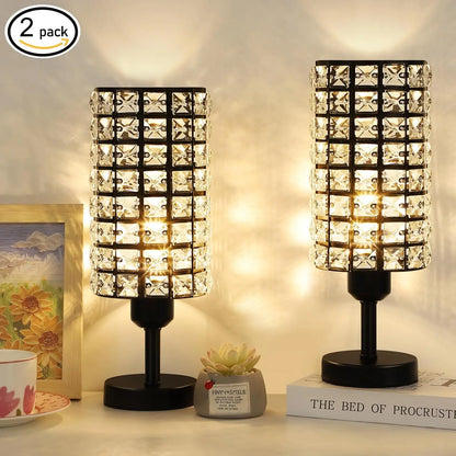 Elegant Crystal Table Lamps Set of 2 Black Modern Bedside Lamp