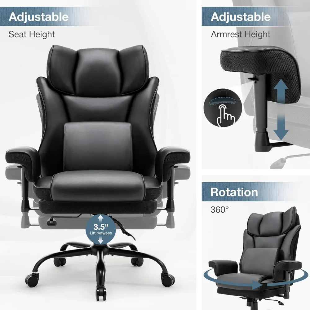 High Back Office Chair, Ergonomic, with Adjustable Armrests, Massage Lumbar Support, Height Adjustable, Executive Chair