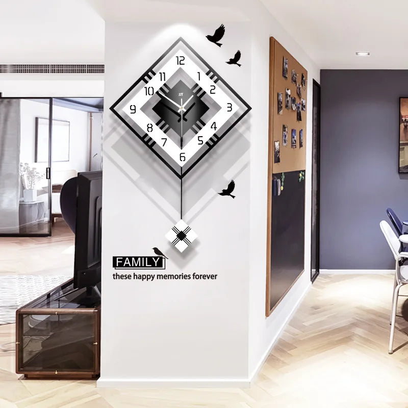 3D Living Room Swing Wall Clock, Nordic Hanging Wall Decor Luxury Clock