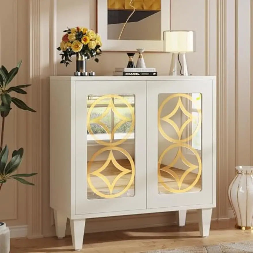 Set of 2, 59-Inch Luxury Sideboard with Acrylic Mirrors