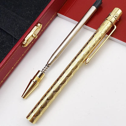 Ballpoint Luxury All Metal Pattern Barrel Thin Style Santos Golden / Silver Trim Writing Smooth Pen