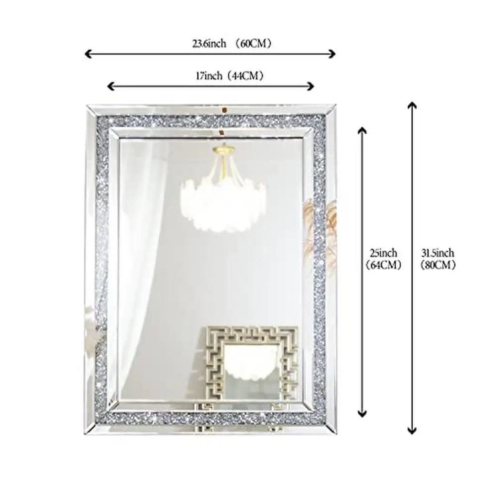 32x24 Crushed Diamond Beveled Wall Mirror Decor Silver Luxury Modern MDF Home Decoration Big Long  High-end