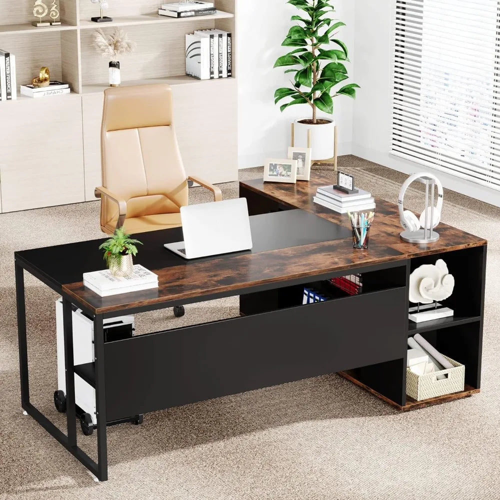 71-inch Executive Desk, L Shaped Desk with Cabinet Storage, Business Furniture Desk Workstation Office