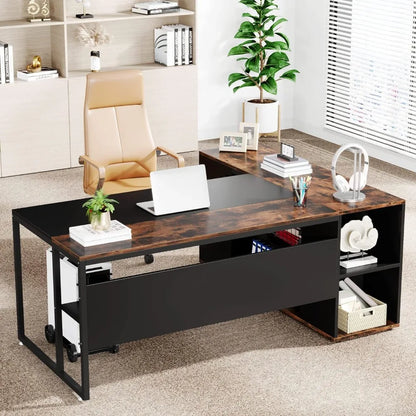 71-inch Executive Desk, L Shaped Desk with Cabinet Storage, Business Furniture Desk Workstation Office