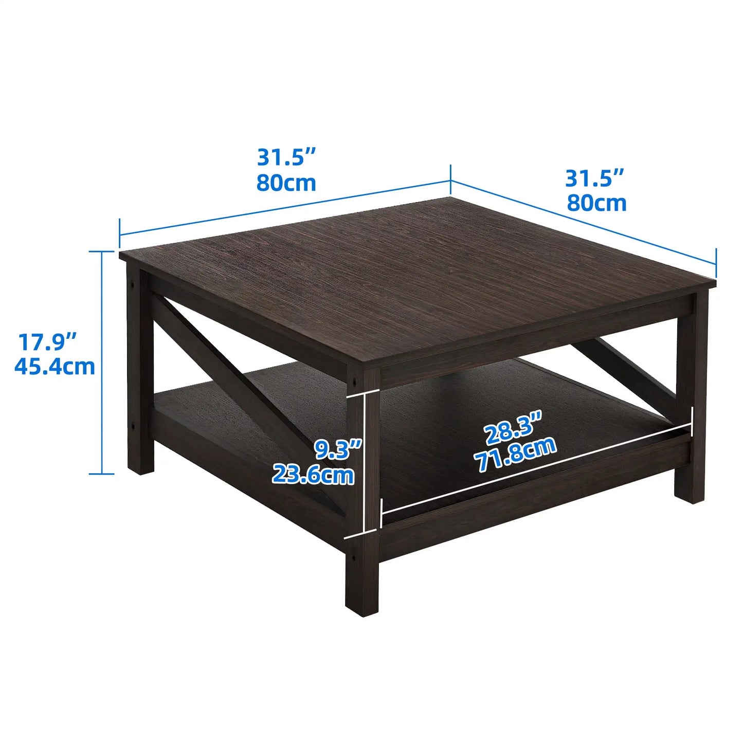 Coffee Table with Storage, Farmhouse Cocktail Center Table for Living Room Walnut Space-Saving 2-Tier Design Scratch-Proof