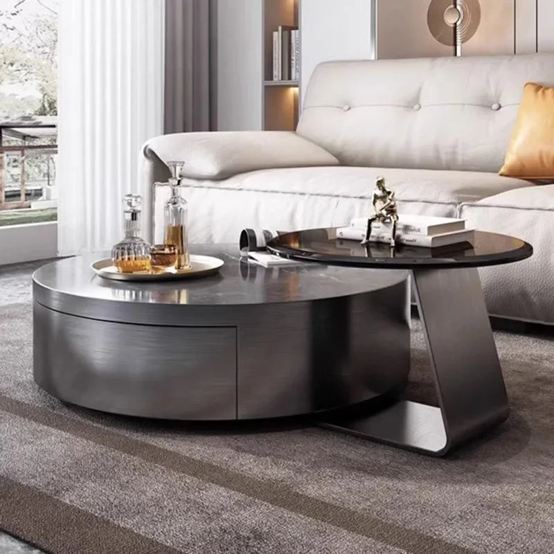 Aesthetic Clear Coffee Table Modern Black Round Marble Round Nordic Side Table