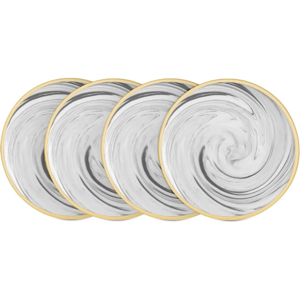 Fine China Artisan Marbled 20pc Dinnerware Set, Grey with Gold Line