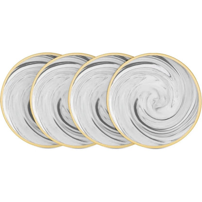 Fine China Artisan Marbled 20pc Dinnerware Set, Grey with Gold Line