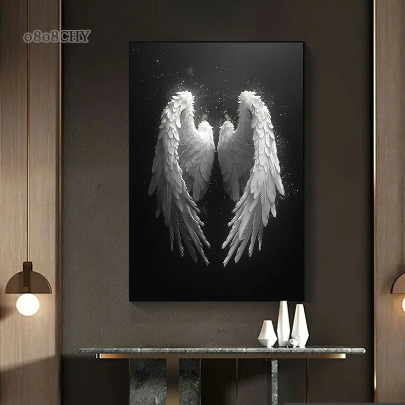 Beautiful White Angel Wings Canvas Painting