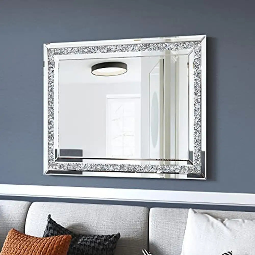 32x24 Crushed Diamond Beveled Wall Mirror Decor Silver Luxury Modern MDF Home Decoration Big Long  High-end