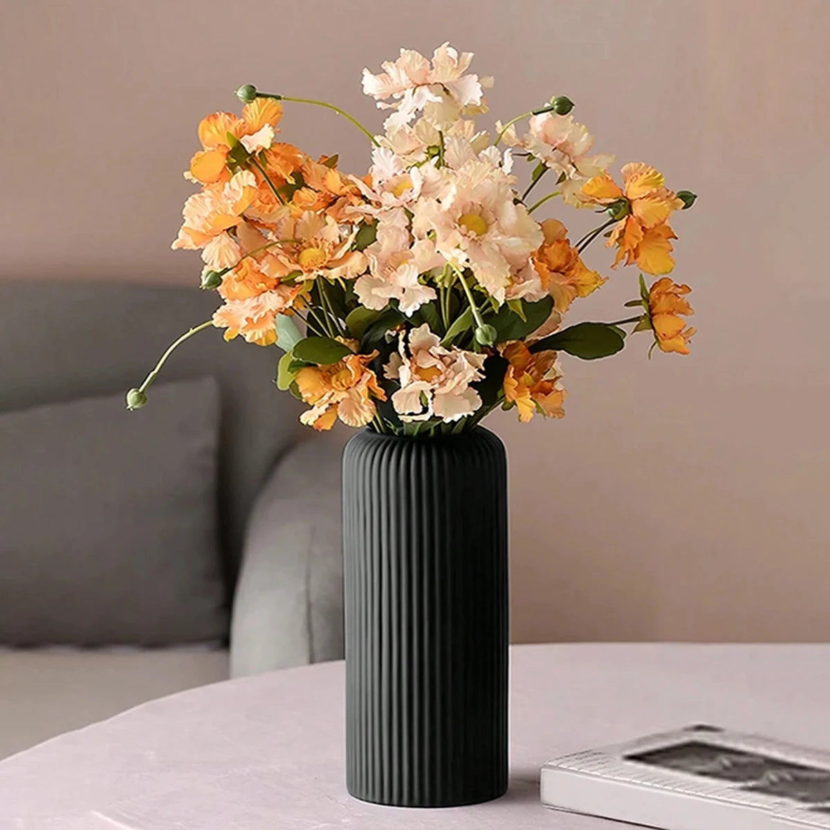 Striped Ceramic-Like Plastic Vase for Floral Arrangement