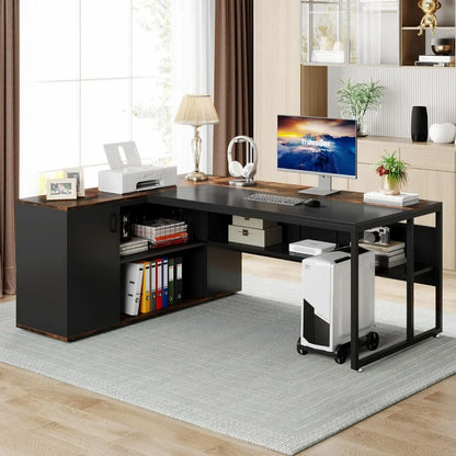 71-inch Executive Desk, L Shaped Desk with Cabinet Storage, Business Furniture Desk Workstation Office