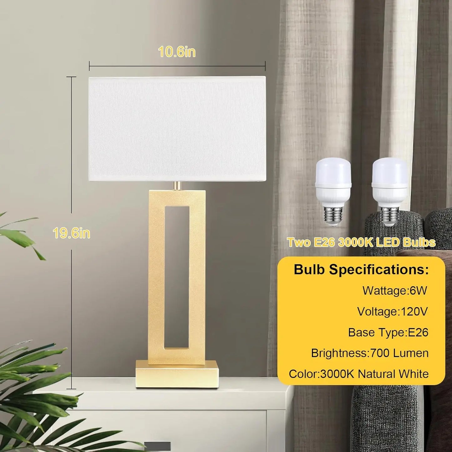 Table Lamps Set of 2 - Touch Bedside Lamps with USB C+A, 3 Way Dimmable Gold Lamp