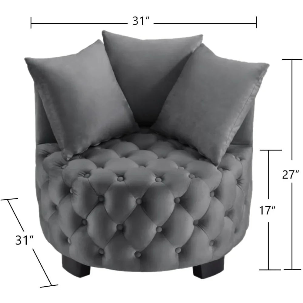 Contemporary Upholstered Tufted Leisure Chair Accent Chair,Sofa Lounge Club Round Chair with 3 Pillows, Barrel Chair