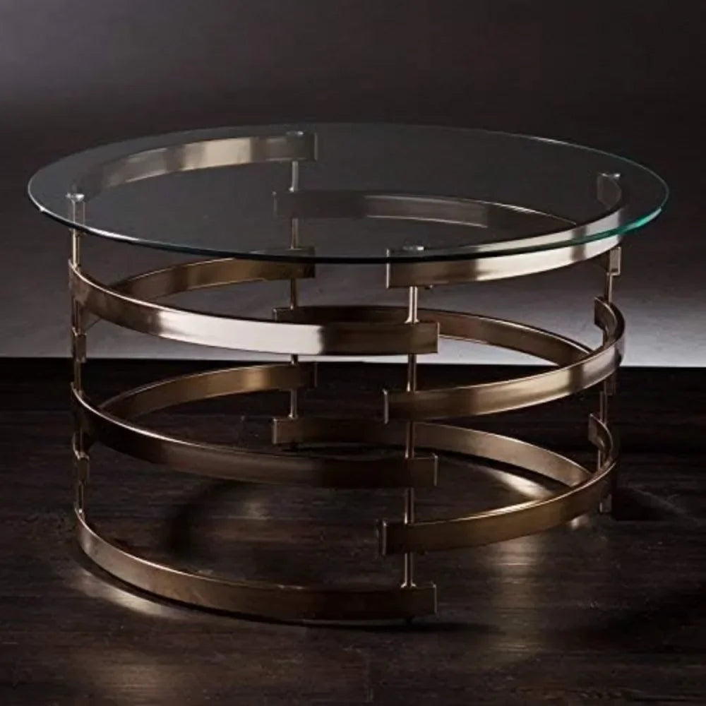 Contemporary Round Glass Top Coffee Table, 32D x 32W x 18.5H in, Champagne, coffee table