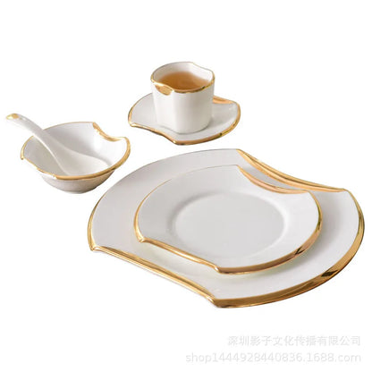 Creative Gilded Porcelain Tableware Fine Steak Barbecue Plates & Bowls Hotel Restaurant Cooking Dishes Kitchen Set New