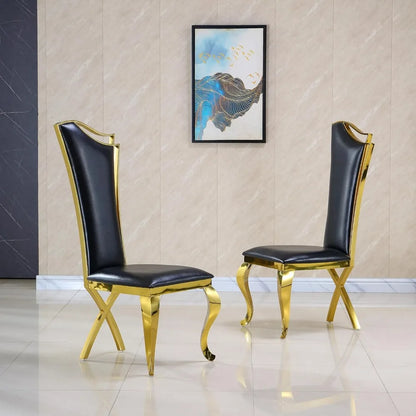 Dining Chairs Set of 2,Modern Leather Upholstered Chairs with High Backrest Gold/Stainless Steel Legs