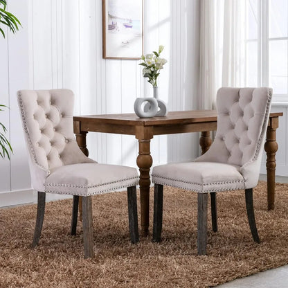 Tufted Dining Chairs Set of 6, Back Ring, Solid Wood Dining Chairs