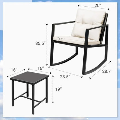 Patio Chairs 3 Piece Outdoor Bistro Sets Coffee Table and Cushions Frame Patio Furniture for Porch, Garden Furniture Sets