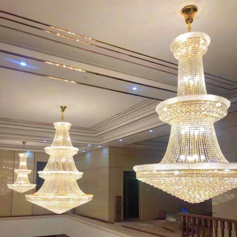 Luxury Living Room Crystal Chandelier Staircase European Large Chrome Villa High Ceiling Lighting