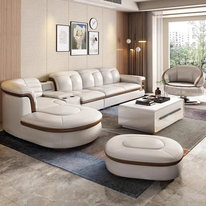 Luxury L-Shaped Genuine Leather Sectional Sofa Sets with USB, Bluetooth Speaker - Linlamlim Living Room Italian Leather Couches