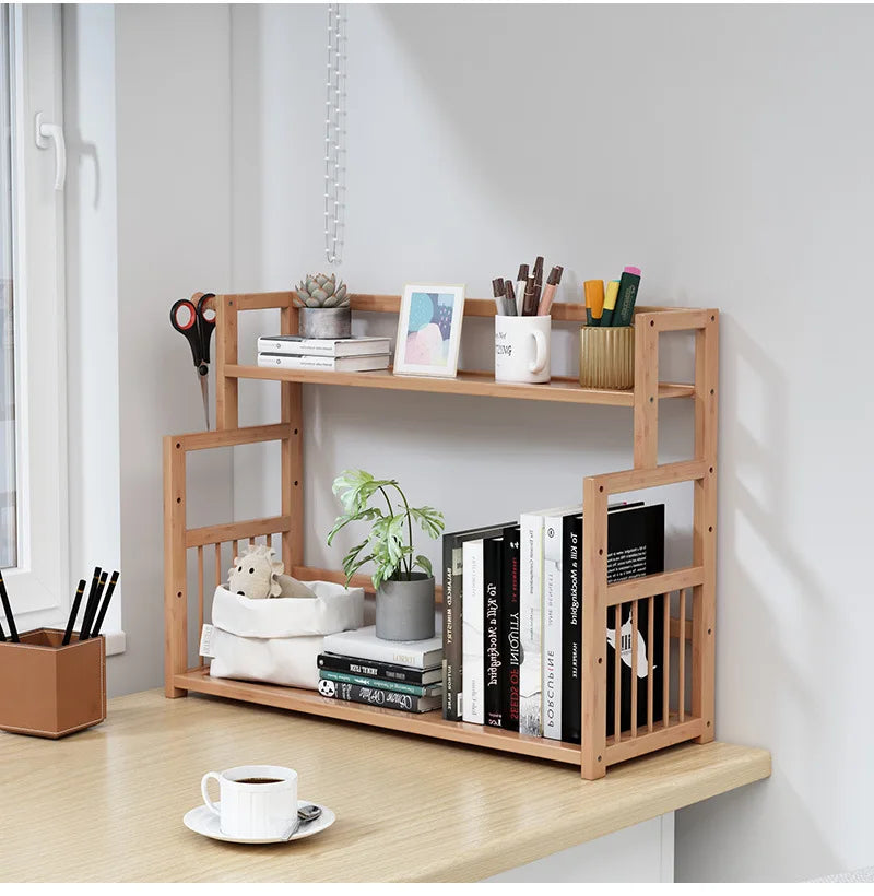 Bamboo Bookshelf Office Stationery Organizer Magazine Holder Home Sundries Storage Shelves,Rack