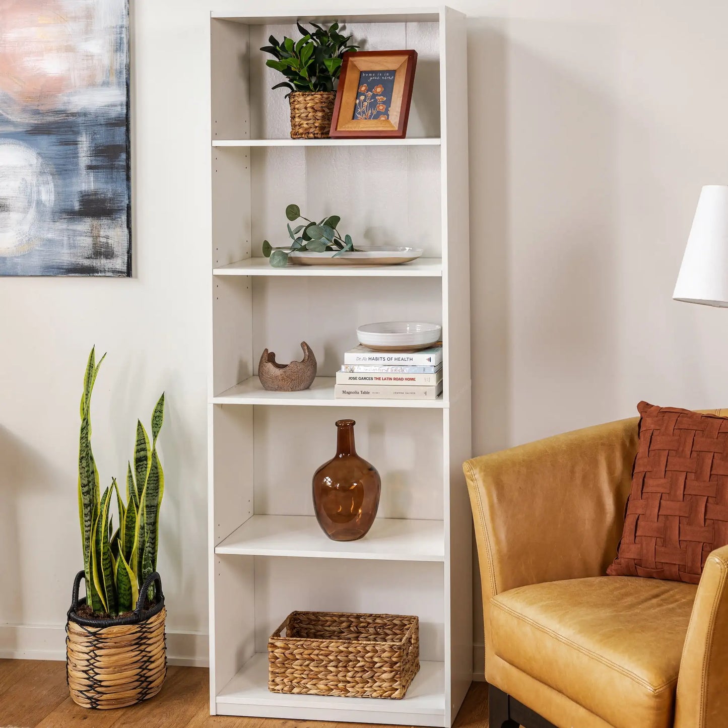 5-Shelf Bookcase with Adjustable Shelves, Solid Wood Display Bookshelf