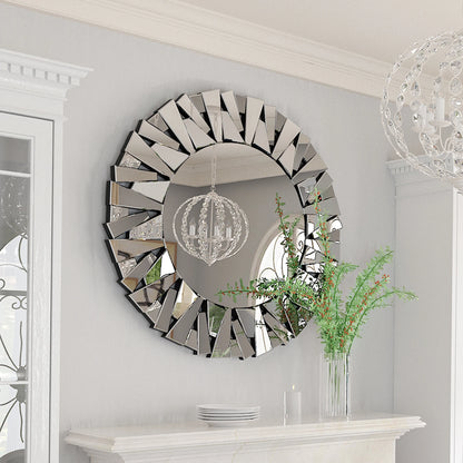 32" Wall Mirrors Decorative Round Sunburst Mirror for Wall Decor Modern Silver Glass Wall-Mounted