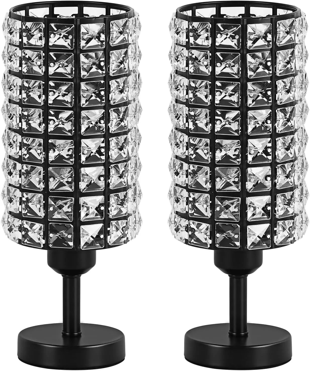 Elegant Crystal Table Lamps Set of 2 Black Modern Bedside Lamp