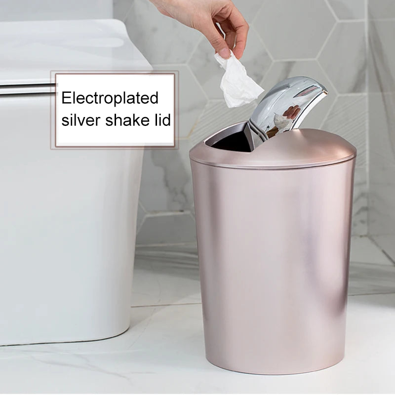 Golden European Style Luxury Rocking Lid Plastic Trash Can for Kitchen Bathroom Toilet