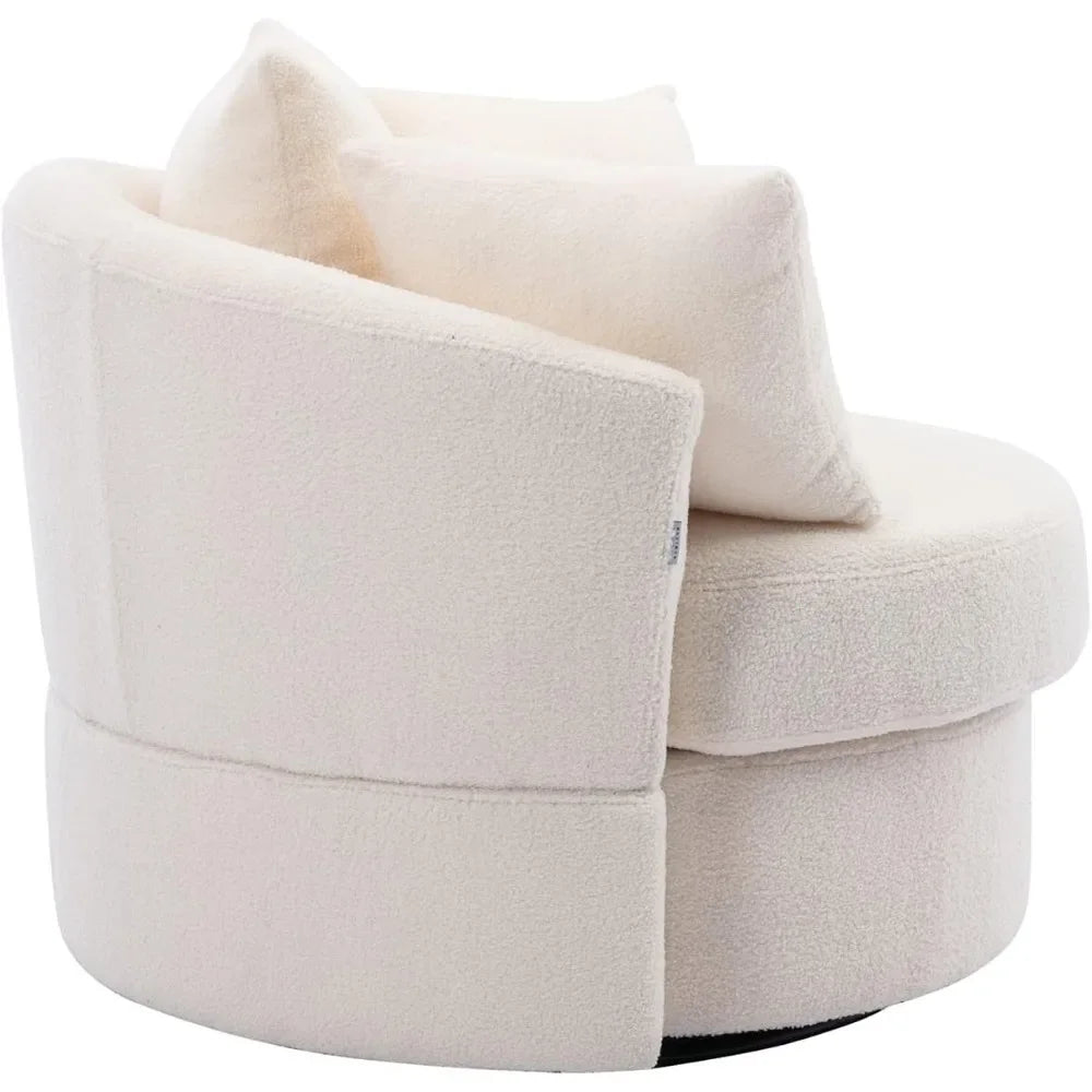 Swivel Barrel Chair Modern Round Oversized Barrel Chairs, Sofa Lounge Accent Chair, Akili 360°Swivel Chair with 3 Pillow