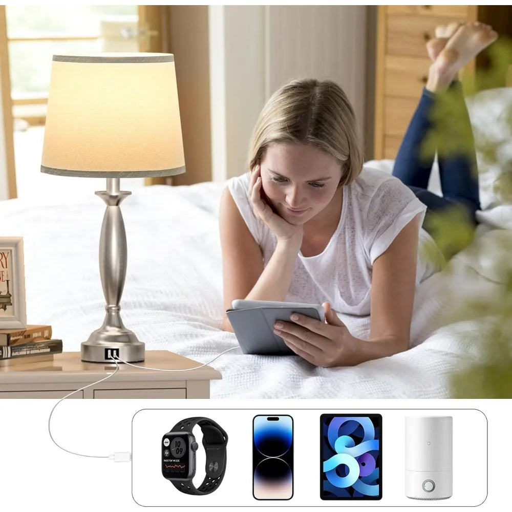 Bedrooms Touch Control Bedside Lamp with USB C+A, 3 Way Dimmable Nightstand Lamps with USB Port