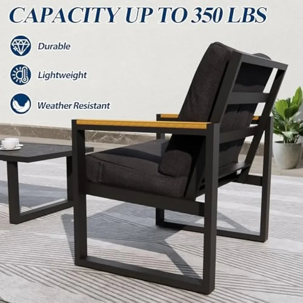 4 Pieces Aluminum Frame Furniture Set - Patio Modern Conversation Sofa Set, Garden Furniture Set with Single Chairs for Balcony