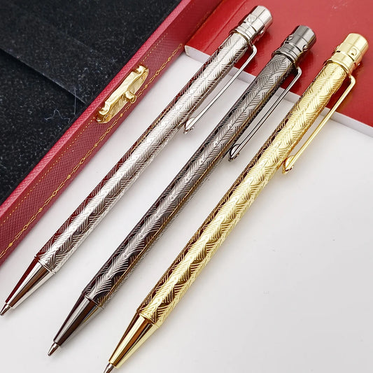 Ballpoint Luxury All Metal Pattern Barrel Thin Style Santos Golden / Silver Trim Writing Smooth Pen