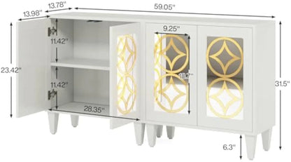 Set of 2, 59-Inch Luxury Sideboard with Acrylic Mirrors