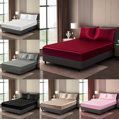 3pcs Luxury Satin Fitted Sheet Set