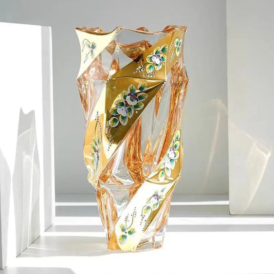 European Style Gold-plated Enamel Crystal Glass Vase