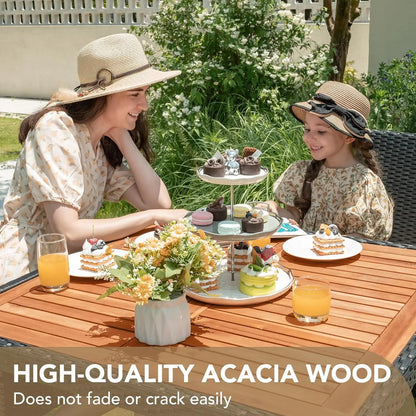 5 PCS Furniture, Patio Conversation Set with Acacia Wood Top, Rattan Outdoor Dining Table and Chairs for Backyard, Garden