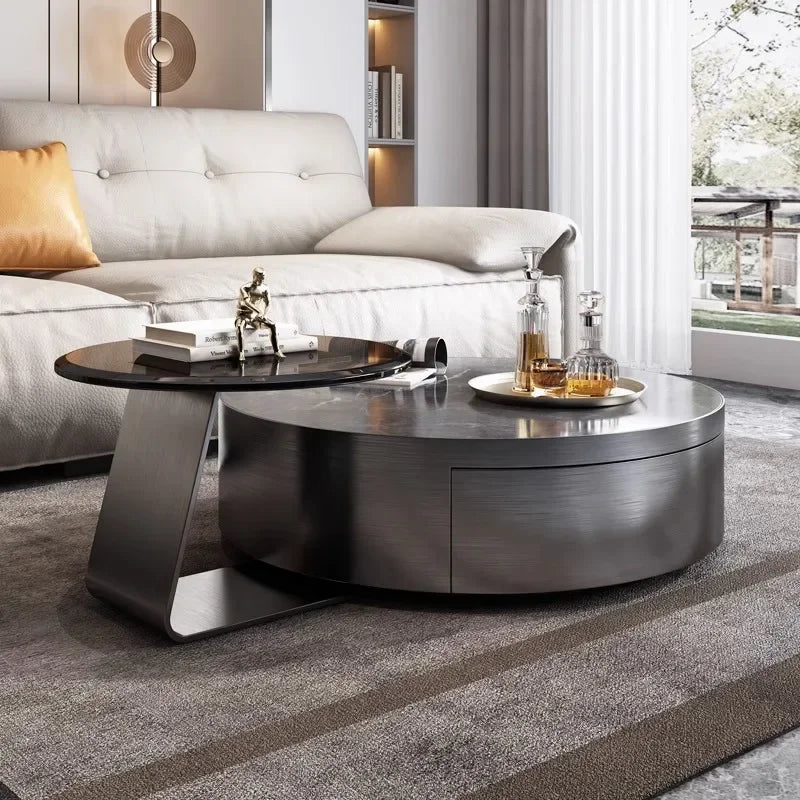 Aesthetic Clear Coffee Table Modern Black Round Marble Round Nordic Side Table