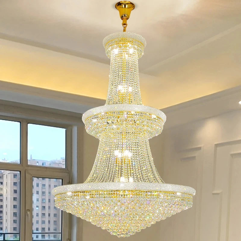 Luxury Living Room Crystal Chandelier Staircase European Large Chrome Villa High Ceiling Lighting