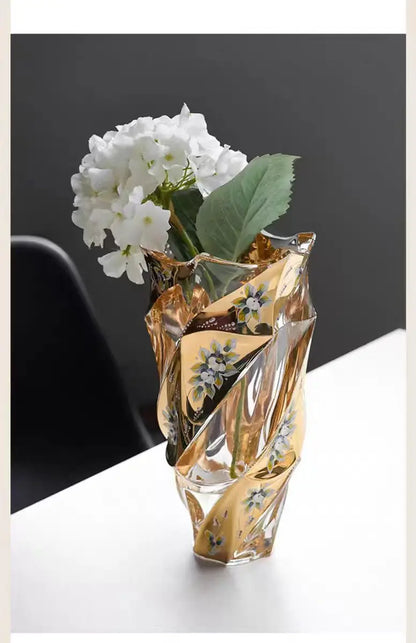 European Style Gold-plated Enamel Crystal Glass Vase