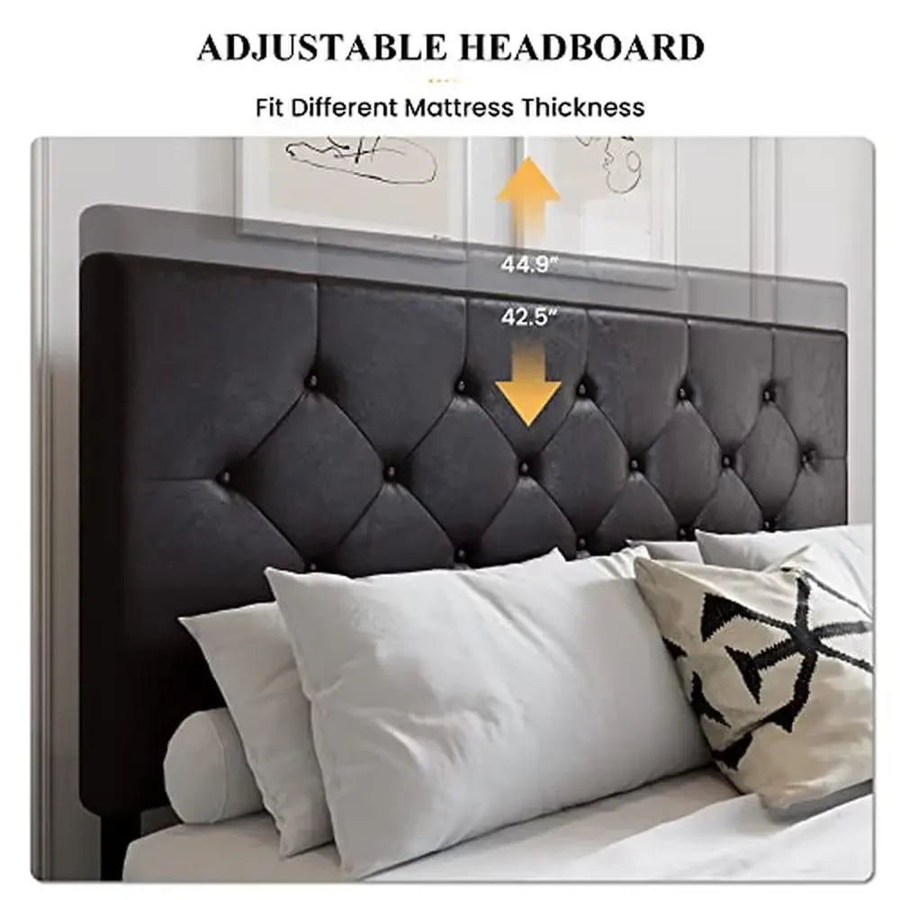 King Platform Storage Bed Frame 4 Drawers Adjustable Headboard Faux Leather Diamond Button Tufted Sturdy Wooden Slats Luxurious