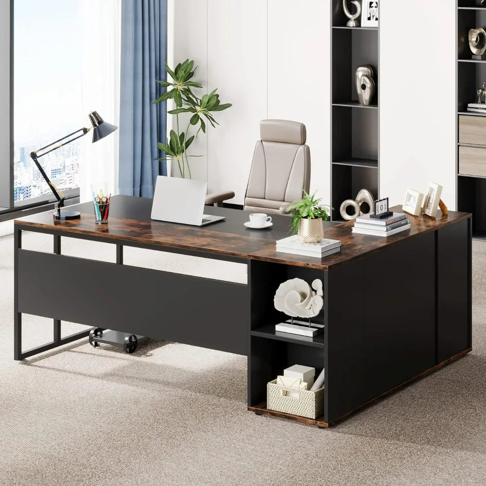 71-inch Executive Desk, L Shaped Desk with Cabinet Storage, Business Furniture Desk Workstation Office